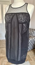 Whistles Black Silk Sleeveless Dress Mesh Lace Panel Full Zip Back Lined Size 12