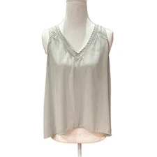 LOFT Light Gray V-Neck Tank with Crochet Detail
