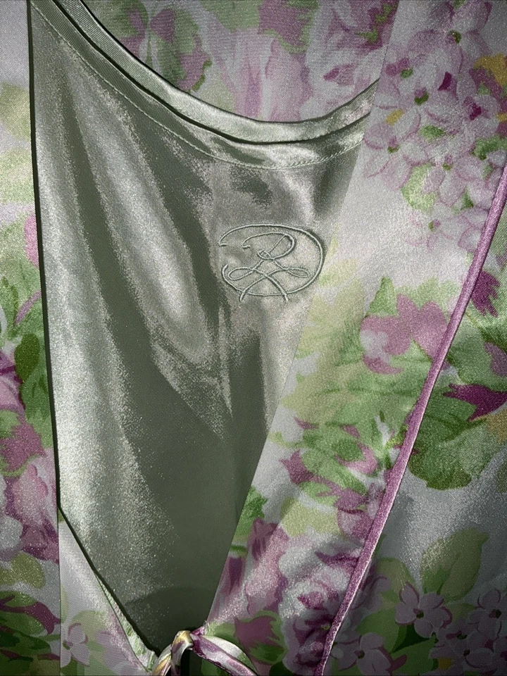 Oscar de la Renta 2 шт. Каледон Атласная Ночная Рубашка и Розовый Цветочный Халат S/M Розовая Этикетка - Изображение 4 из 4