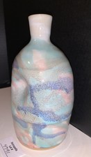 Studio Art Pottery Vase with Applied Flowers and Crystalline Drip Glaze