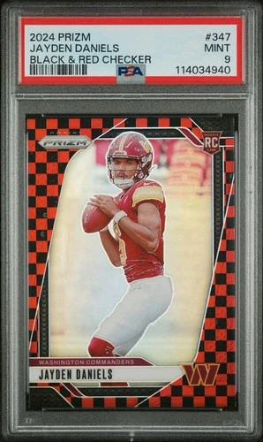 2024 PANINI PRIZM BLACK & RED CHECKER SSP #347 JAYDEN DANIELS RC PSA 9 POP 22