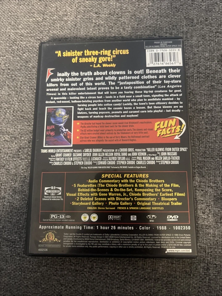 Killer Klowns From Outer Space 1988 Rare Deleted Horror Comedy DVD R1 NTSC - Image 2 of 4