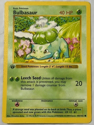 1999 POKEMON BULBASAUR SHADOWLESS 1ST EDITION TCG BASE SET #44 FREE SH VINTAGE