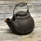 WAGNER WARE Sidney Ohio USA Heavy Cast Iron Tea Pot Kettle Wire Handle Vintage