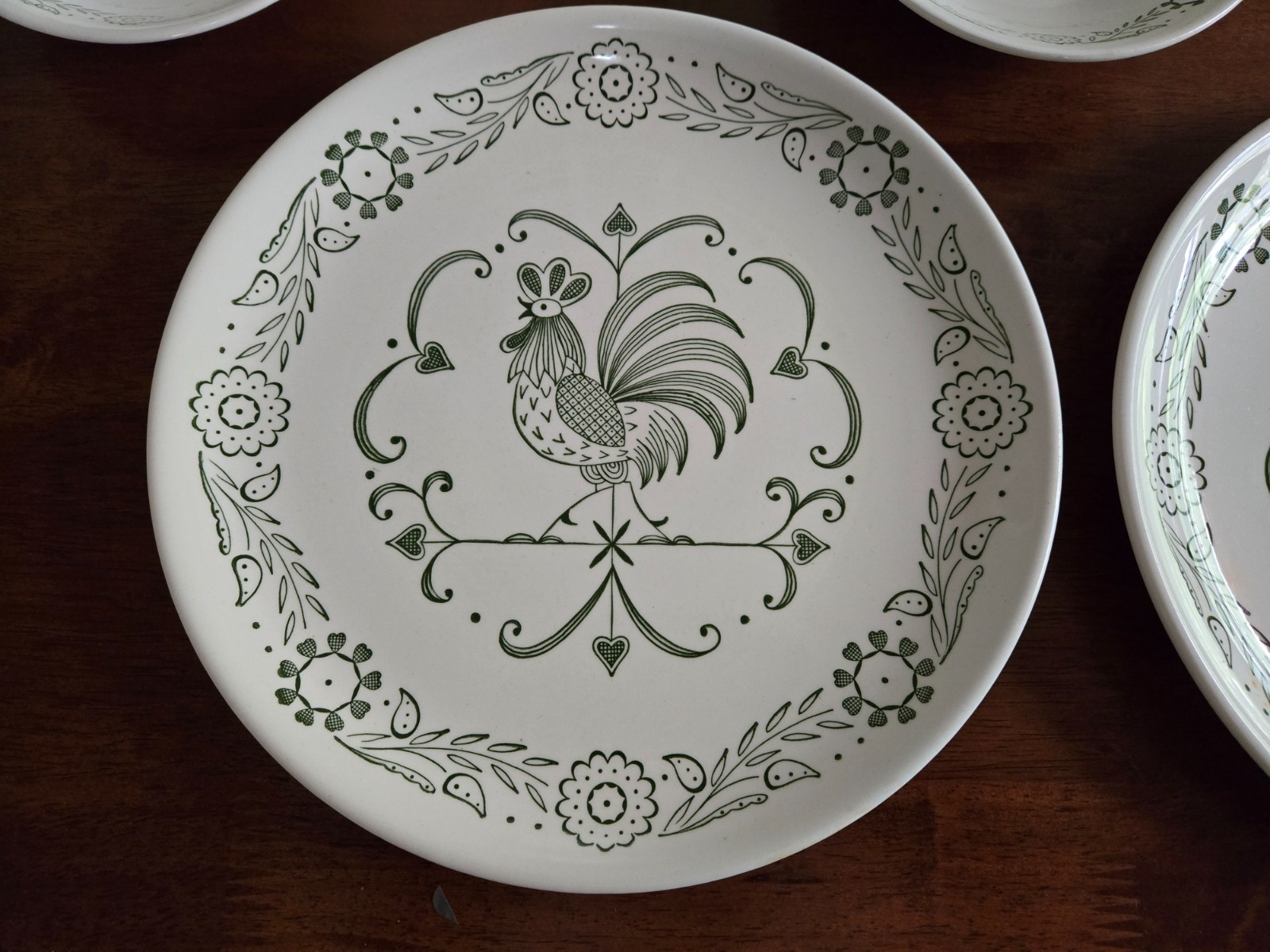 Scio Provincial Green Rooster Weathervane Plates, Bowls, Coffee Cups & Saucers