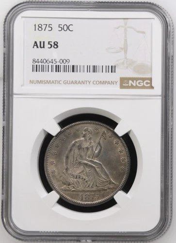 1875 50c Seated Liberty Half Dollar NGC AU58 Choice Attractive Surfaces
