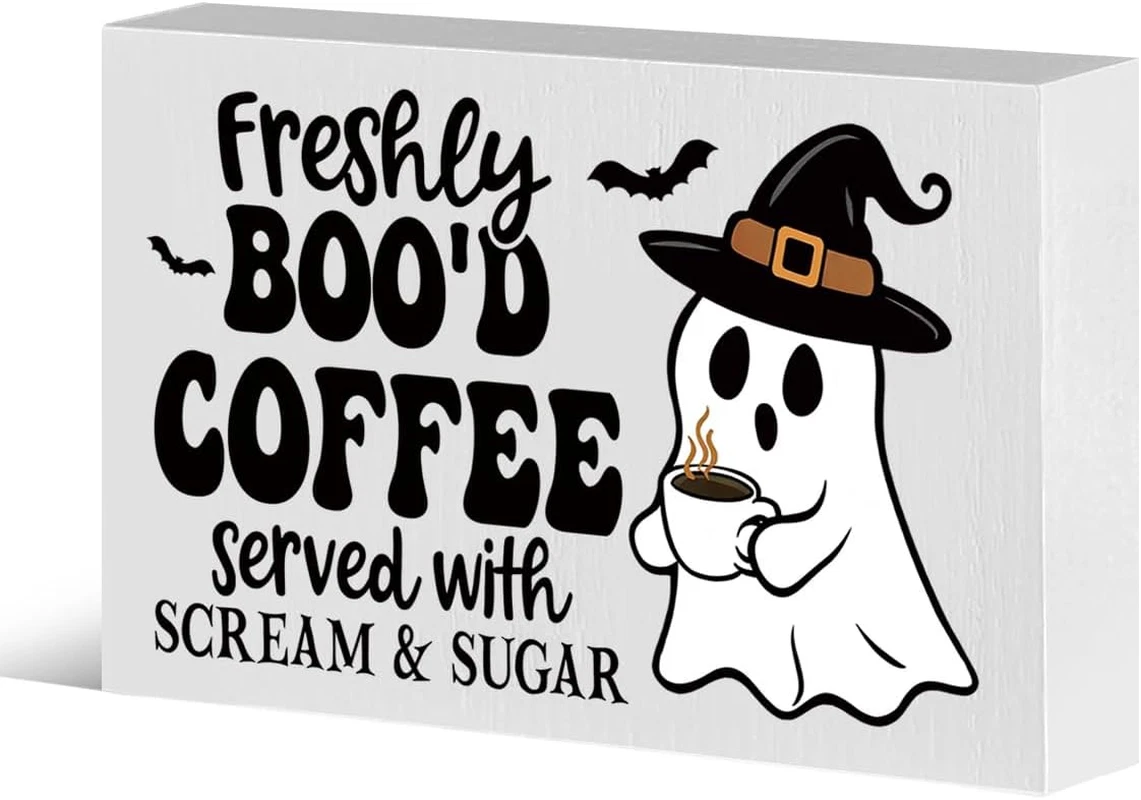 Cute Halloween Kitchen Decor Wood Box Coffee Bar Sign Halloween Signs Indoor Fre