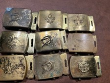 VINTAGE BOY SCOUT SOLID BRASS BELT BUCKLE LOT OF 9 EXPLORER CAW FIRST CLASS TEND