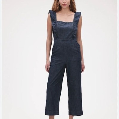 Gap Women s Blue Ruffled Apron Wide Leg Casual Jumpsuit Sz-6
