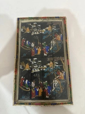 Vintage Chinese Painted Ink Sticks Set Calligraphy Art in Box 8