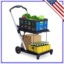 2-Tier Collapsible Garden Utility Cart Portable Shopping Trolley for Groceries