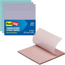 Translucent Sticky Notes, Transparent Self-Stick Notes, 3" x 3", Pastel Colors,