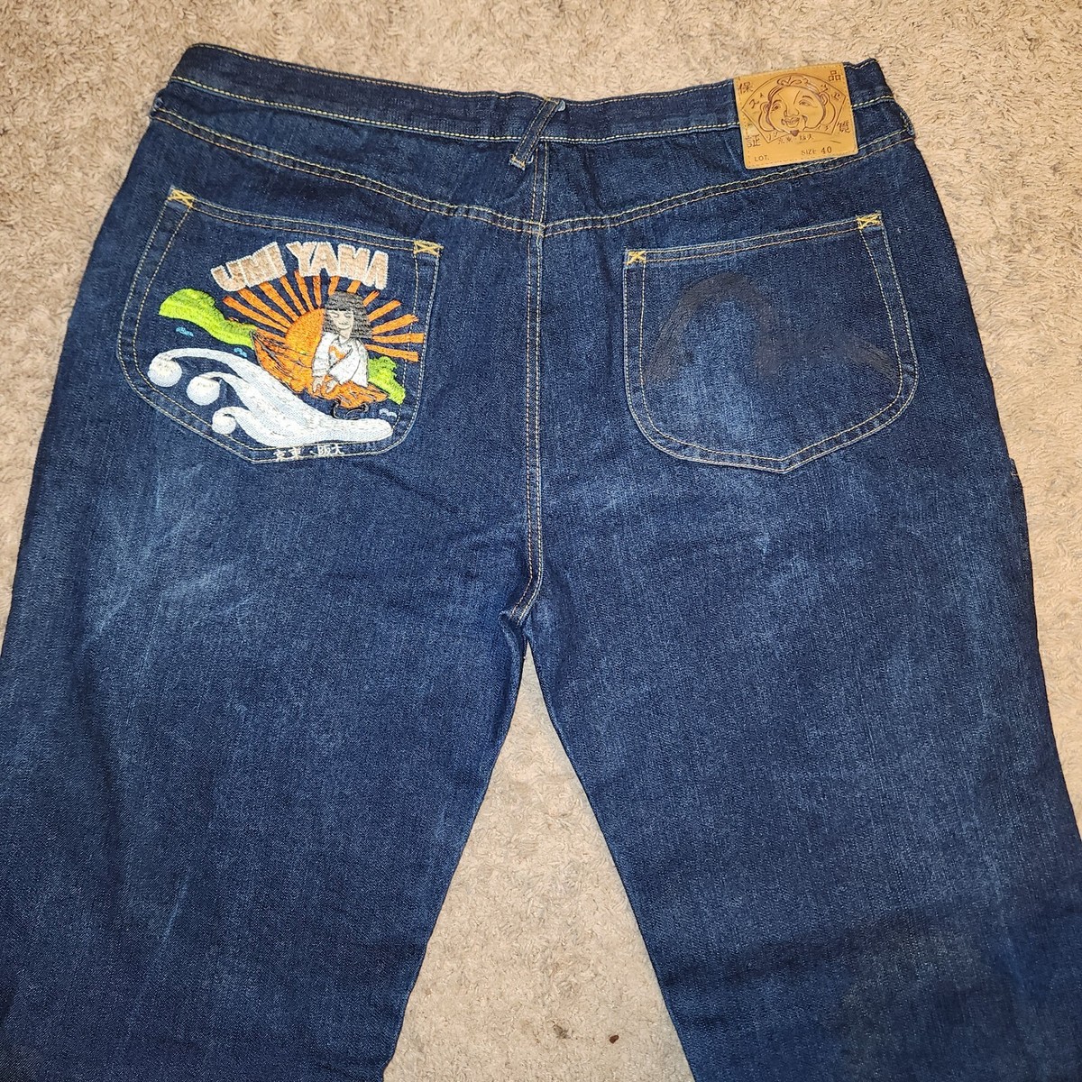 EVISU 33×35 Japanese Amekaji Evisu Genes Osaka White Paint Denim Jeans