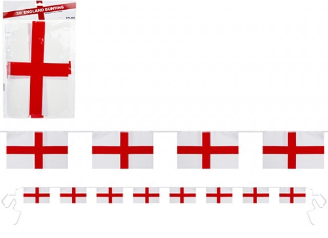 England St George Plastic Bunting With 8 FLAGS 12"" X 8"" – 6m