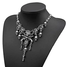 Gothic Skull Punk Tassel Skeleton Bone Chain Choker Halloween Necklace Womens