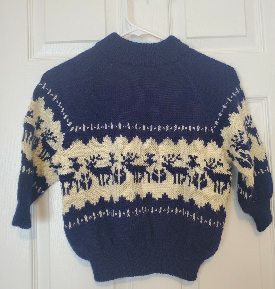 Vintage 1980s Handmade Sweater Kids Blue and Ivor… - image 2