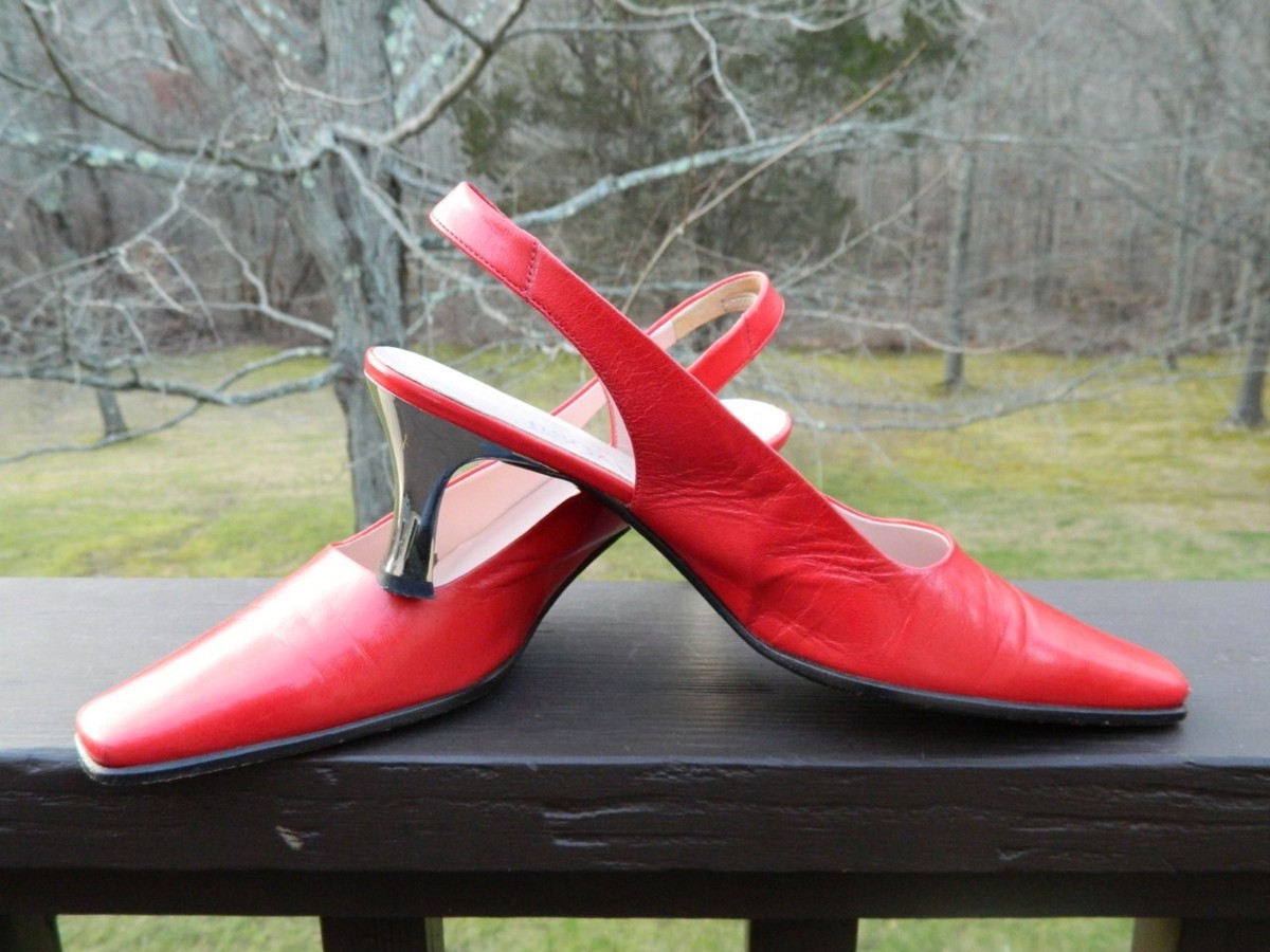 Escada True Red Leather Sling Back Pump Shoes w/silver heel  Escada sandal-style heels main image 0