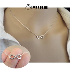 Couple Promise Necklace 925 Sterling Silver Plated Minimal Infinity Pendants 