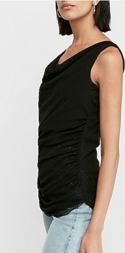 Express Women's Mesh Cowl Neck Tunic Tank Black Size M - Picture 3 of 4