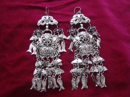 Exaggerate hand miao silver long bell tassels butterfly necklace pendant 1piece - Picture 10 of 12