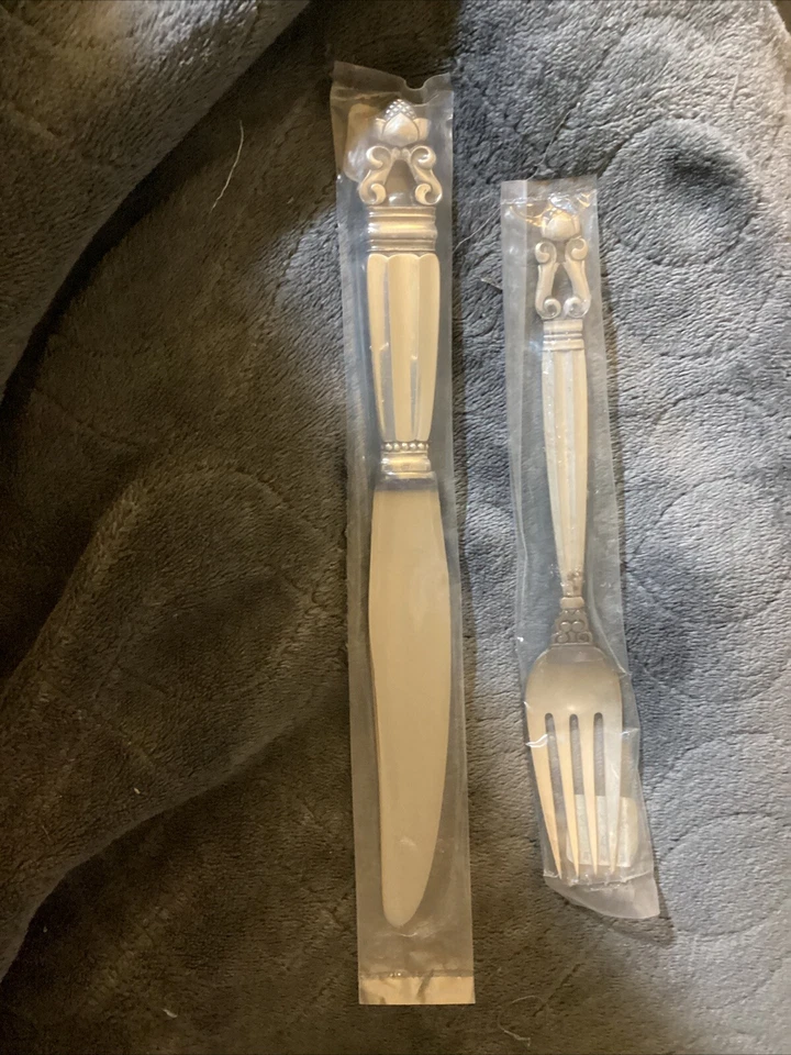 Georg Jensen Acorn Denmark Sterling Silver Dinner Fork And Knife Unopened - Image 2 of 4
