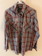 Vintage Wrangler Pearl Snap Plaid Shirt Mens 15.5-33 Long Sleeve Made In USA