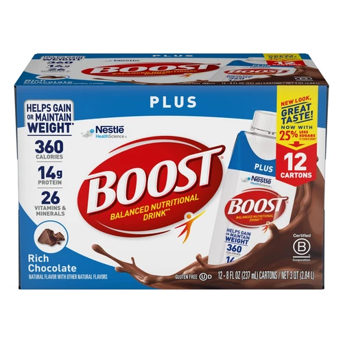 2 Pack BOOST Plus Ready to Drink Nutritional Drink, Rich Chocolate, 14 g Protein - Picture 3 of 8