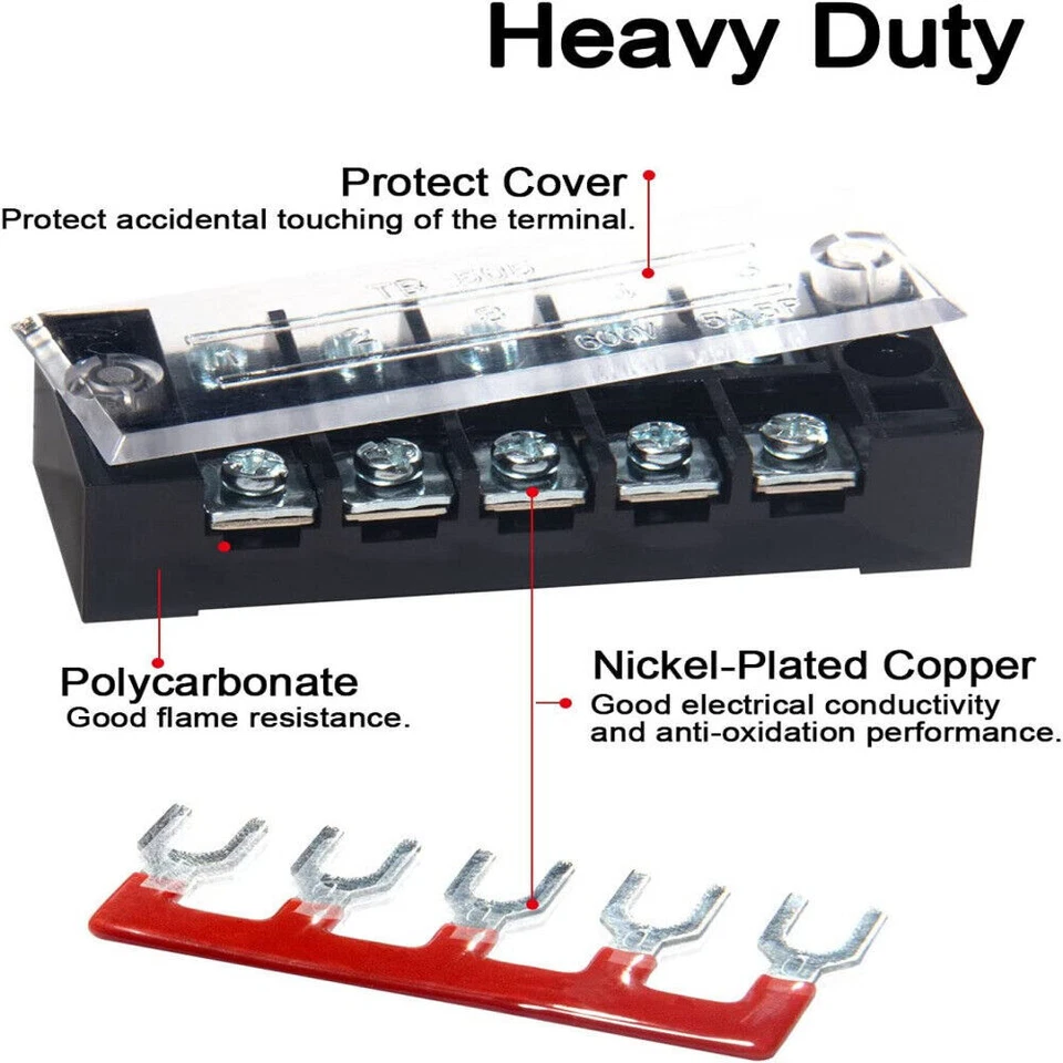 600V 15A Dual Row 5 Position Screws Terminal Block Electric Barrier Strip 5Pack - Image 4 of 4