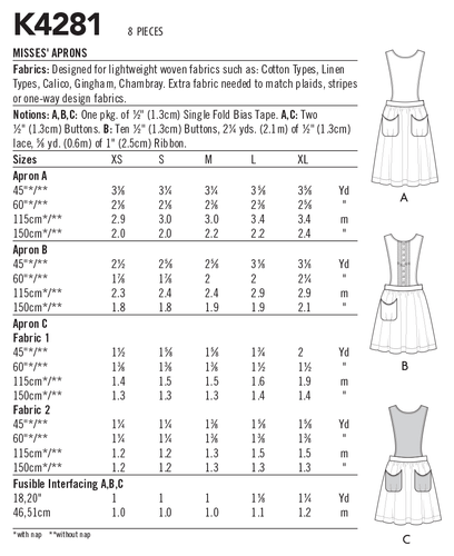 KWIK SEW SEWING PATTERN 4281 MISSES XS-XL WRAP AROUND APRONS W/ POCKETS 3 STYLES - Picture 10 of 10