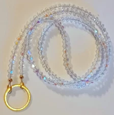 LOOP CLEAR AB CRYSTAL 27" Eyeglass Necklace Chain Beaded Reading Glasses Holder 