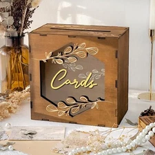 Brown Wedding Card Box with Acrylic Window Wooden Gift Card Box for Wedding R...