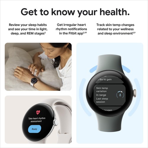 Google - Pixel Watch 2 41mm LTE - matowa czerń z opaską obsydianową - GA04941-US - Zdjęcie 6 z 10