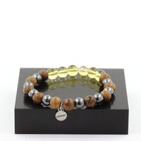 Armband Perlen Citrin + HäMatit + Holz 8 Mm. Hergestellt In Frankreich