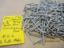 100 - VINTAGE 1" X 3/32" CADMIUM PLATED STEEL ESCUTCHEON PINS, ROUNDED HEAD