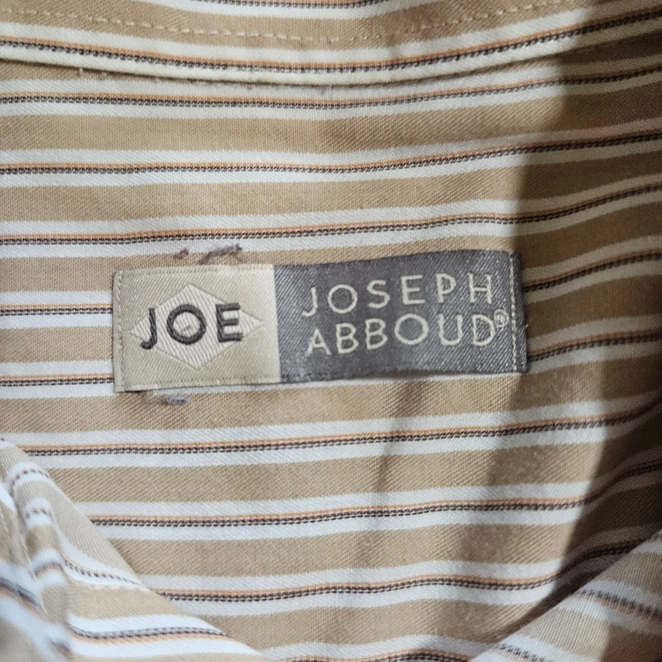 Camisa Joseph Abboud Para Hombre 16 32/33 Beige Tostado Rayas Botón Manga Larga Carrera Foto 3 de 4