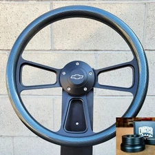 14" Black Steering Wheel Carbon Fiber 1974-94 C10 Chevy Pickup Horn+Adapter