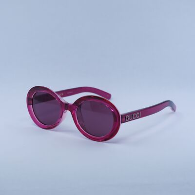 Gucci GG1722SA 004 Sunglasses Shiny Transparent Dark Cyclamen Round Frame Gucci Sunglasses GG1732SK 004 Transparent Cloudy Grey - eye  main image 3