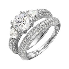 Sterling Silver 2-pcs Engagement / Wedding CZ Ring Set w/ 6mm (1.25ct) Center cz