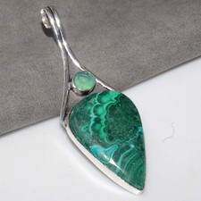 Ciondolo grande crisocolla malachite opale di fuoco argento 925 placcato 3" trendy GW
