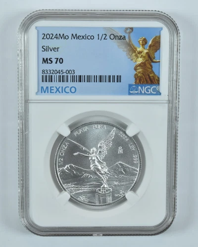 2024 Mo Mexico 1/2 Onza Silver Libertad MS70 NGC Mexico Label