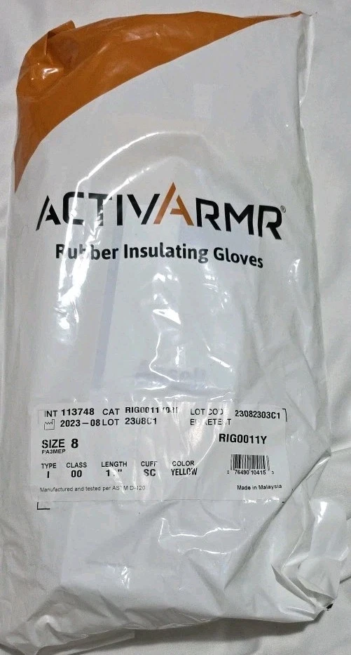 Ansell ActivArmr Electrician Rubber Insulating Gloves - Class 00 - Size 8 11"
