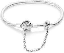 KUNSIR 925 Sterling Silver Palm Clasp Snake Chain Bracelet Basic Charm... 