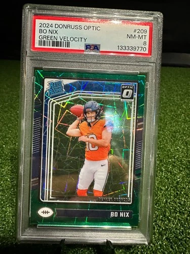 2024 Donruss Optic - Rated Rookie Bo Nix #209 Green Velocity Prizm (RC) PSA 8