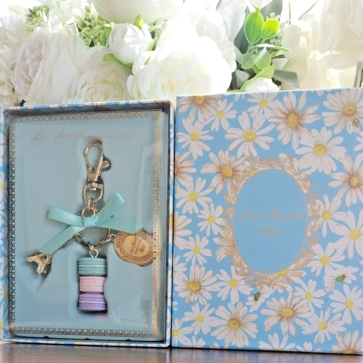 LADUREE Key Chain Bag charm Macarons Light blue Pink Purple Eiffel