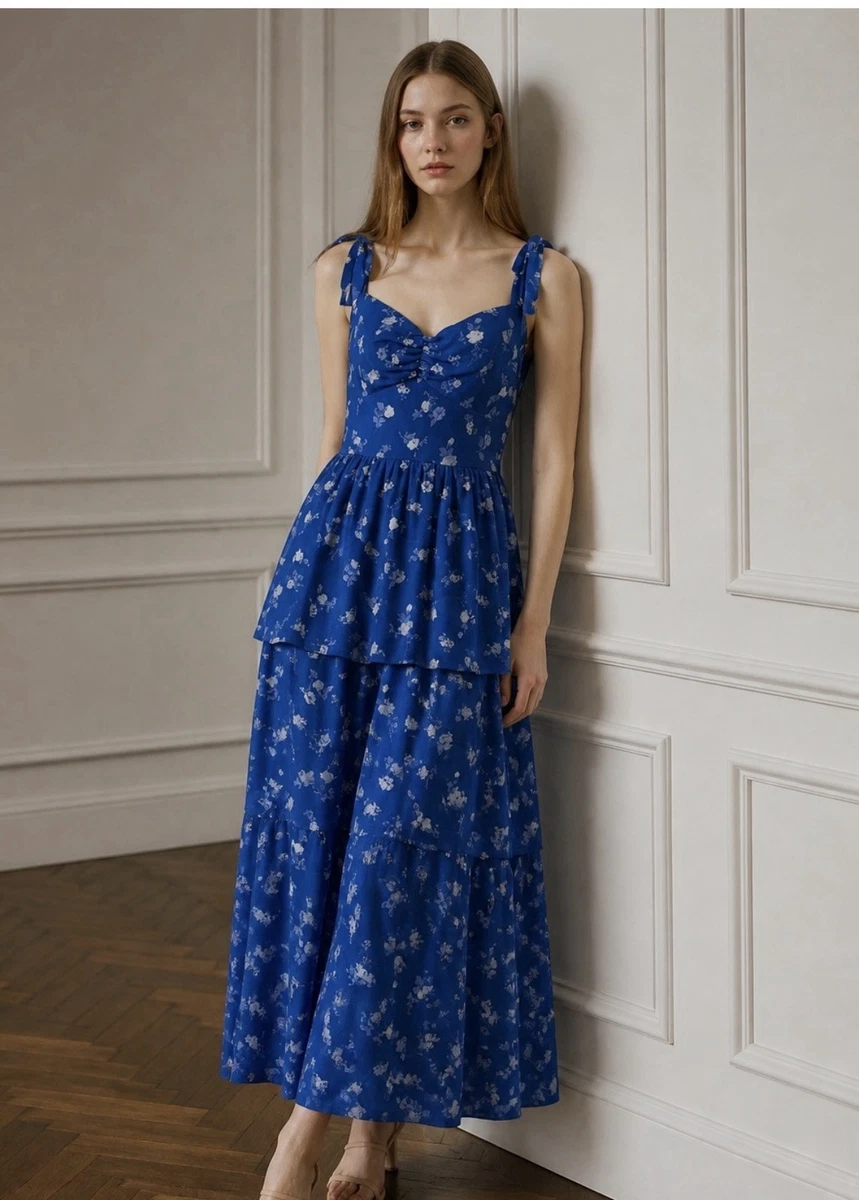 francesca's blue floral maxi dress Sleeveless Full-Length Dresses for sale Tutti_Frutti R&M Richards 2668W Long Size:OS Crafted from luxuriously soft