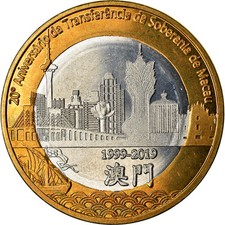 Münze, CABINDA, 20 Macutas, 2019, Retour de Macao à la Chine, UNZ, Bi-Metallic