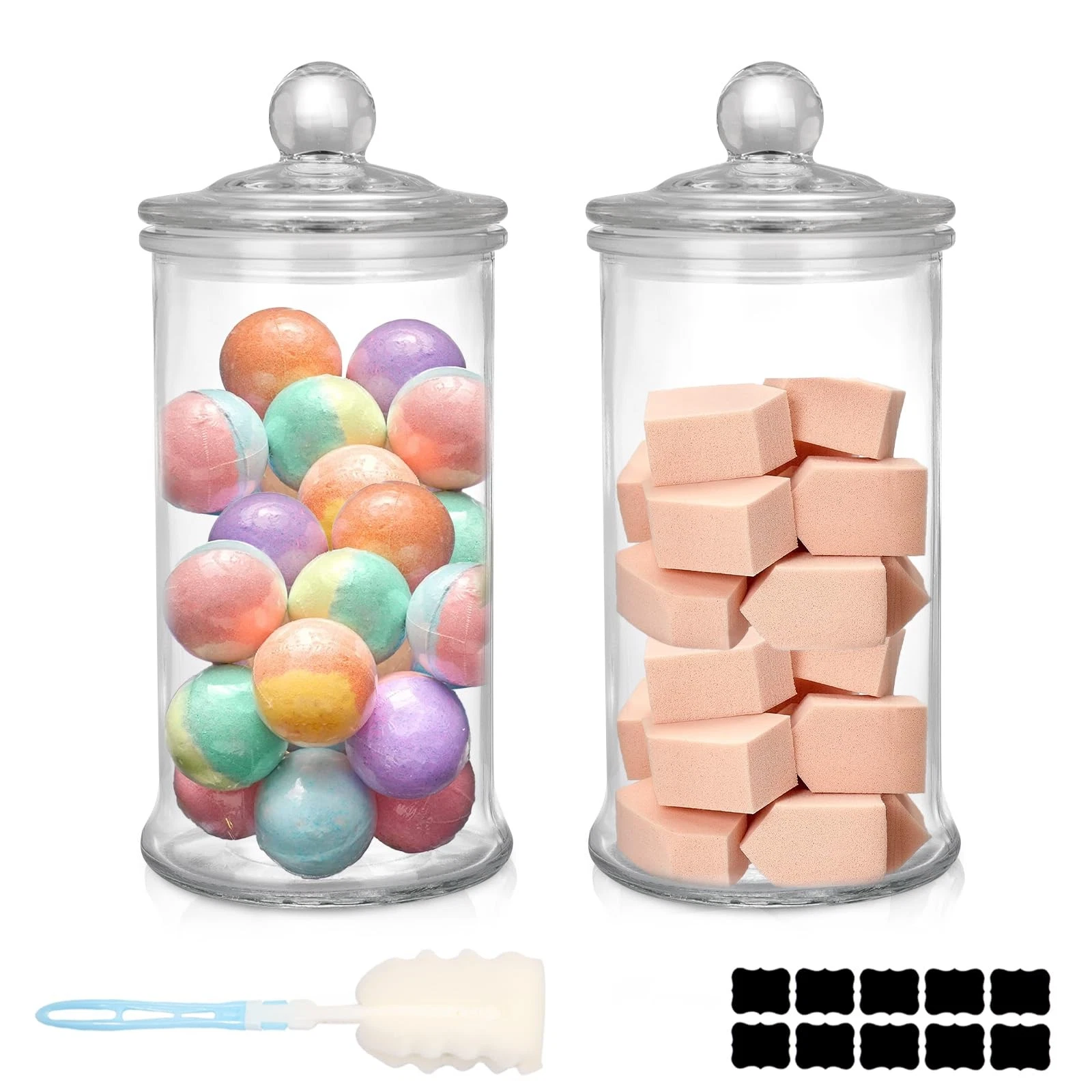 2 Pack Glass Apothecary Jars with Lids, 32oz Clear Bathroom Canisters Storage...