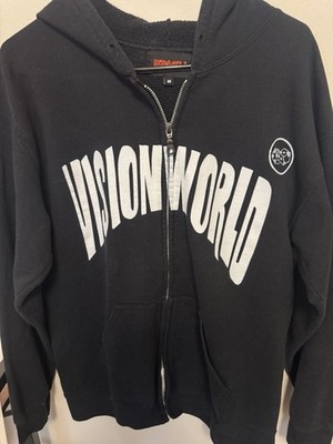 Vision World Dice Logo Zip Up Hoodie Mens M Black Y2K Skater Streetwear Grunge
