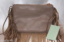 NEW NWT DEUX LUX Champagne Nude JOPLIN Large Fringe Zip Clutch Wristlet Bag $110