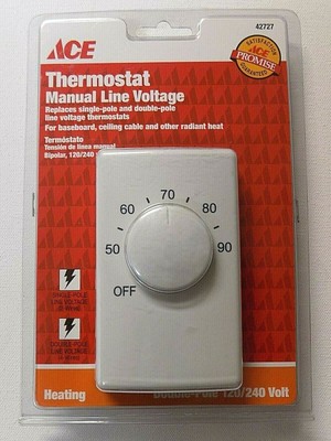 Ace Manual Line Voltage Thermostat 42727 Double Pole 120 240 Volt